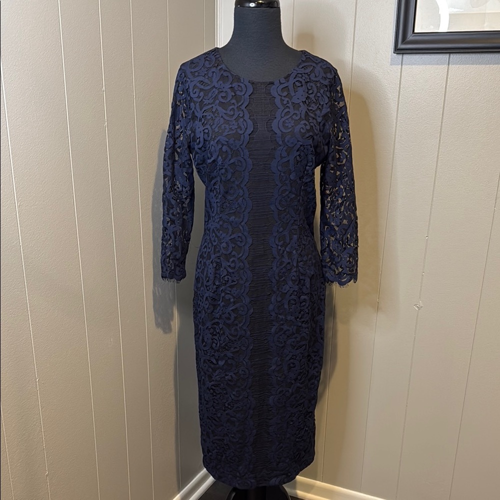B6 ERIN by Erin Fetherston Women’s 10 Navy Lace Long Sleeve Dress
